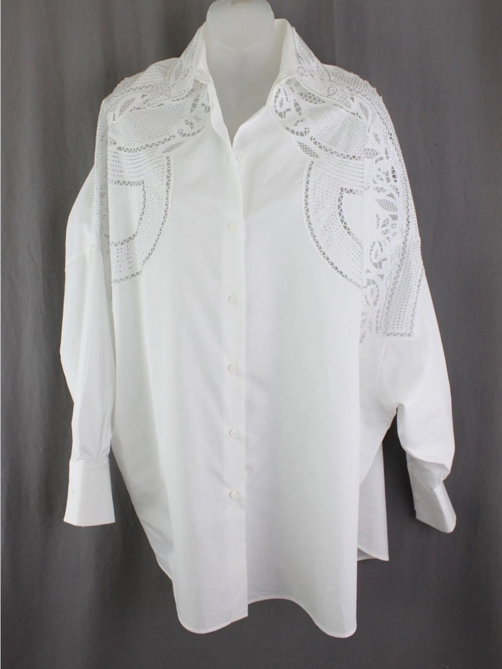 Ermanno Scervino White Lace Eyelet & Embellished Button-Up Blouse sz 36